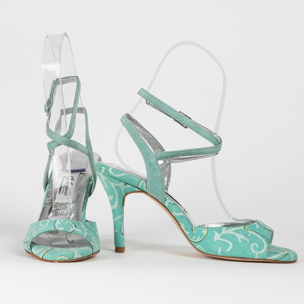 Green printed leather follower shoes