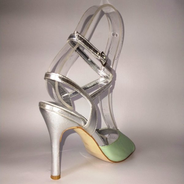 Green & silver leather follower shoes