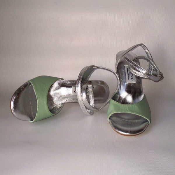 Green & silver leather follower shoes
