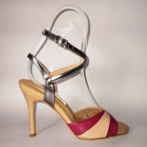 Beige, lilac & silver leather follower shoes