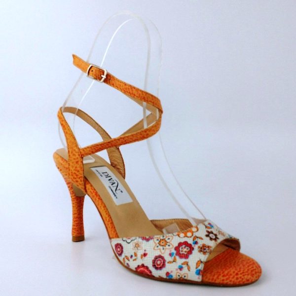 Orange printed leather follower shoes