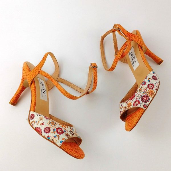 Orange printed leather follower shoes