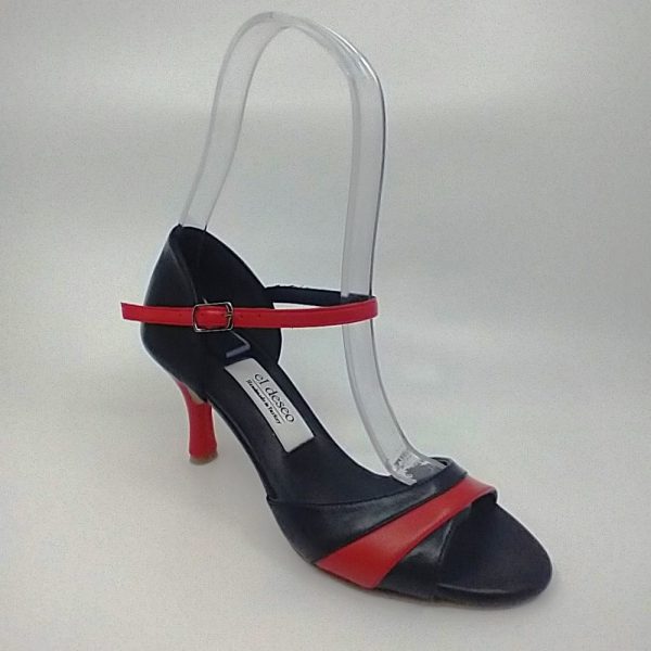 Black & red leather follower shoes