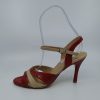 Red-Beige leather follower shoes