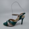 Green-silver leather follower shoes