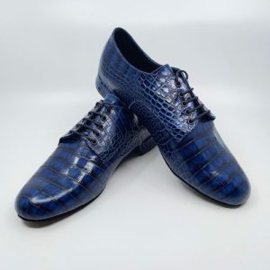 Dark blue printed leather tango leader shoes