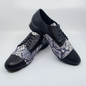 Black - Animal printed leather tango leader shoes