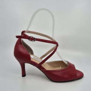 Red leather tango follower shoes