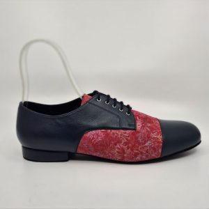 Dark blue-red printed leather tango leader shoes